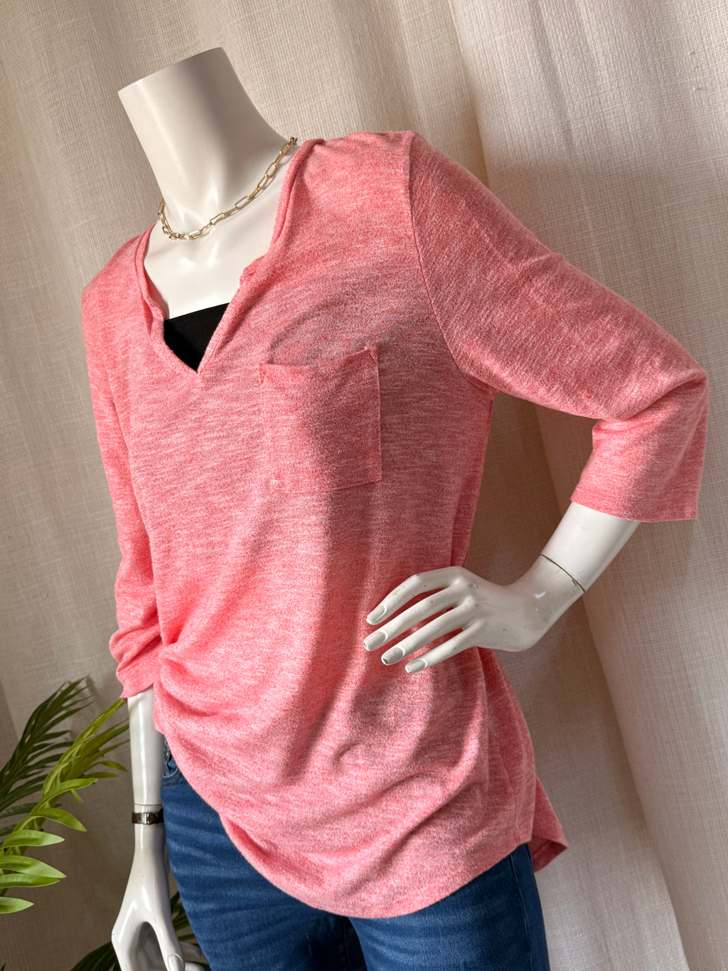 Papaya Coral Marl V-Neck Tee | UK 20