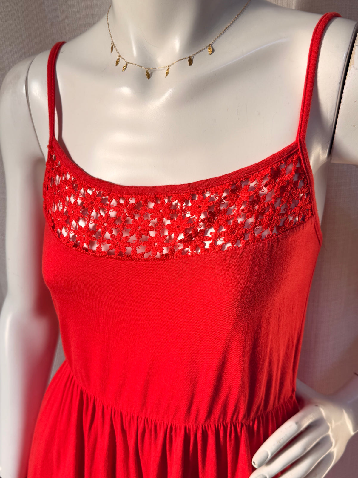 Atmosphere Coral Red Floral Crochet Trim Cami Skater Mini Dress - UK 8 / US 4