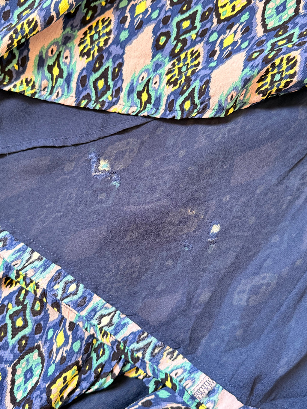 1.2.3 Paris Ikat Print Mini Dress - Blue/Green Silk Feel - Size FR 38 (Small Imperfections)