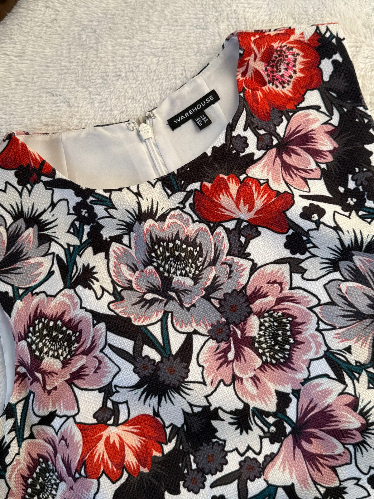 Warehouse Red & Black Floral Print Sleeveless Pencil Dress | UK 12