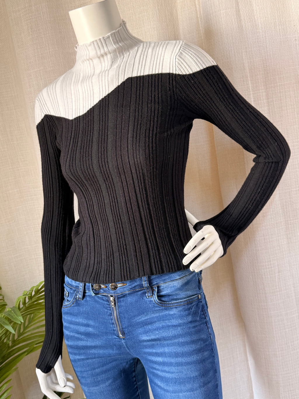 Knit Mix Colorblock Ribbed Turtleneck | Medium