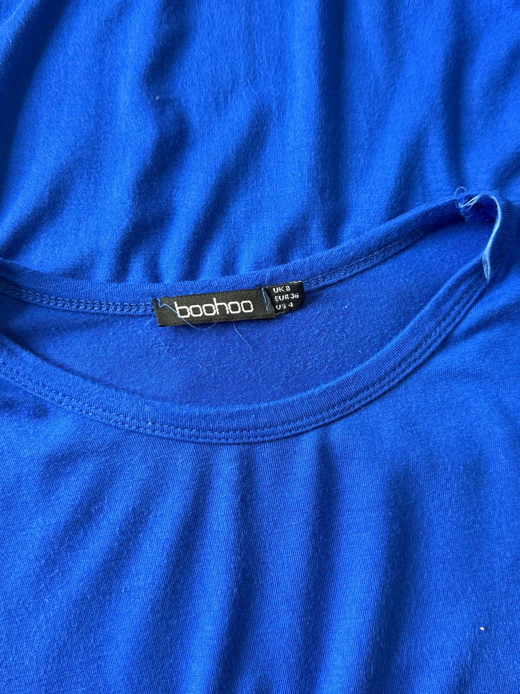Boohoo Cobalt Blue Short Sleeve T-Shirt Bodycon Mini Dress - UK 8 / US 4