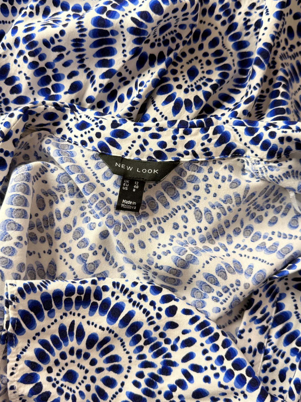 New Look Blue & White Mandala Print 3/4 Sleeve Shirt Mini Dress - UK 12 / US 8 | Medium