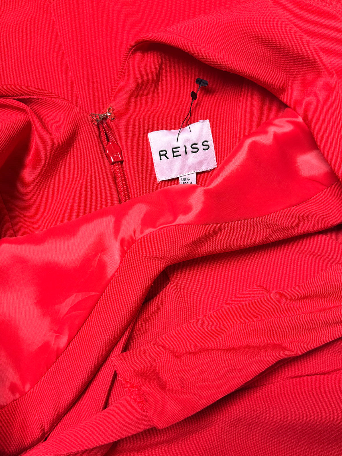 REISS Red Drape Neck Cocktail Dress | Asymmetric Sleeveless Bodycon | Size UK 8 / USA 4