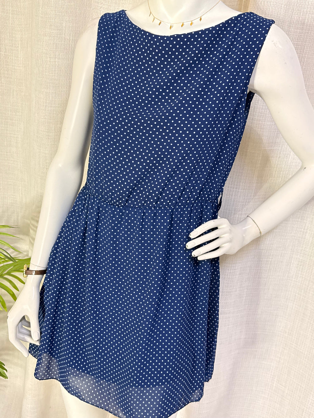 Shana Navy Blue Polka Dot Sleeveless Mini Dress - Size M
