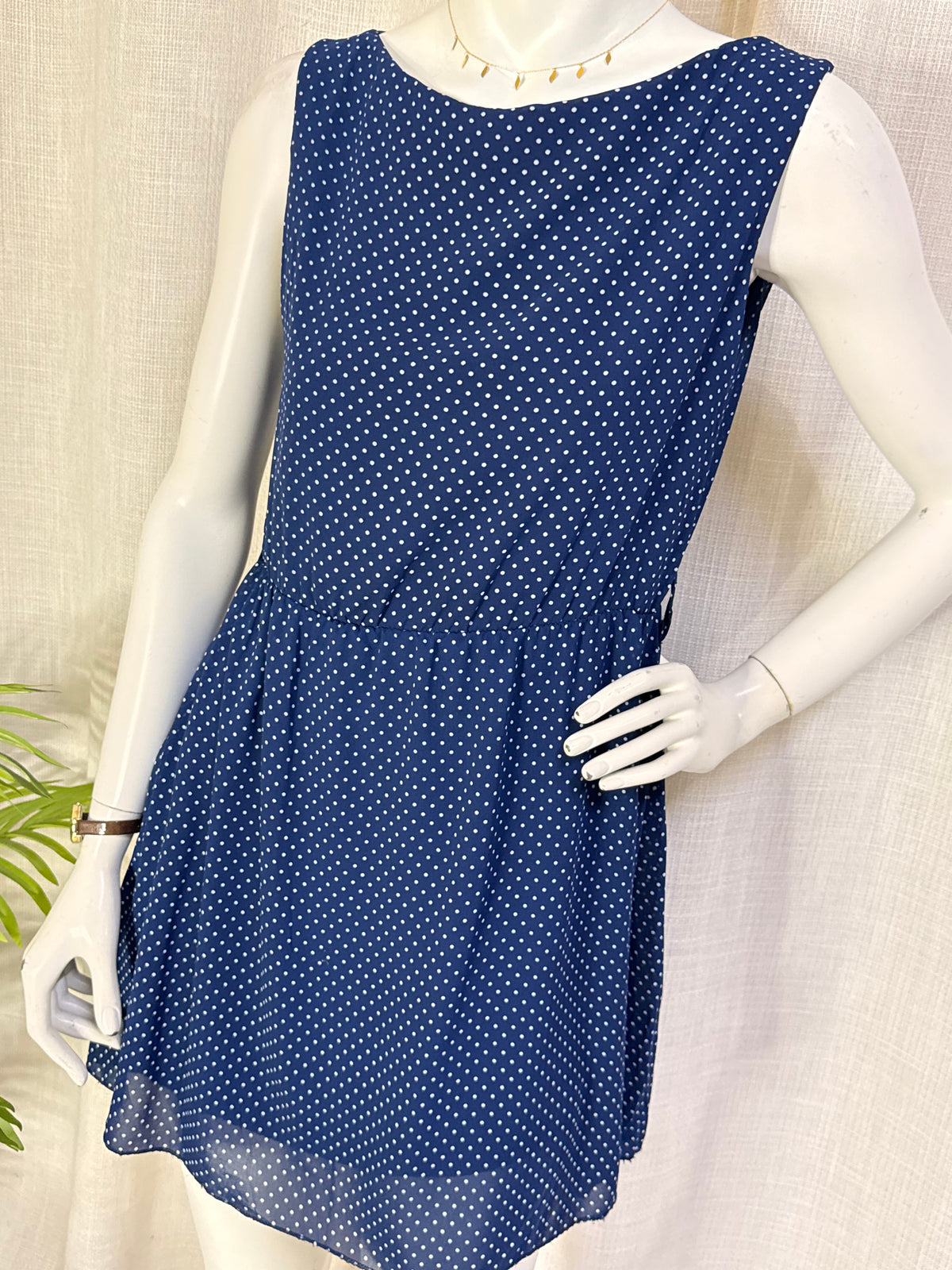 Shana Navy Blue Polka Dot Sleeveless Mini Dress - Size M