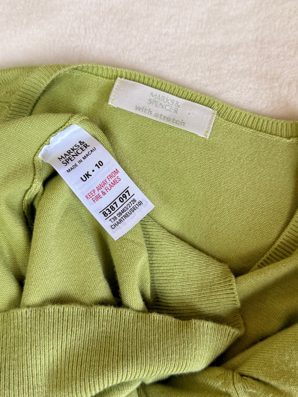 Marks & Spencer Chartreuse V-Neck Sweater | UK 10