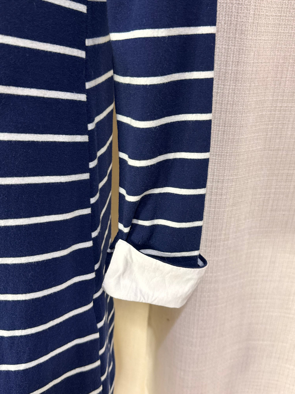 Springfield Navy Striped Long Sleeve Shift Dress with White Peter Pan Collar – Size L