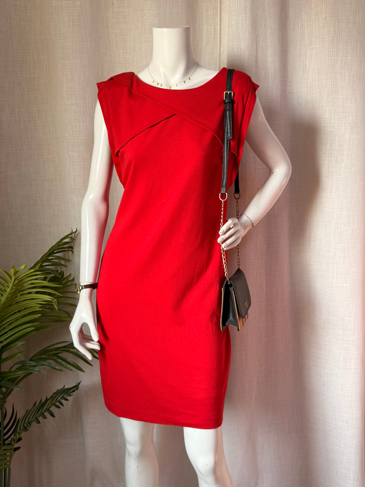 Mango Suit Red Draped Detail Bodycon Dress – Size L | Elegant Cocktail & Party Dress