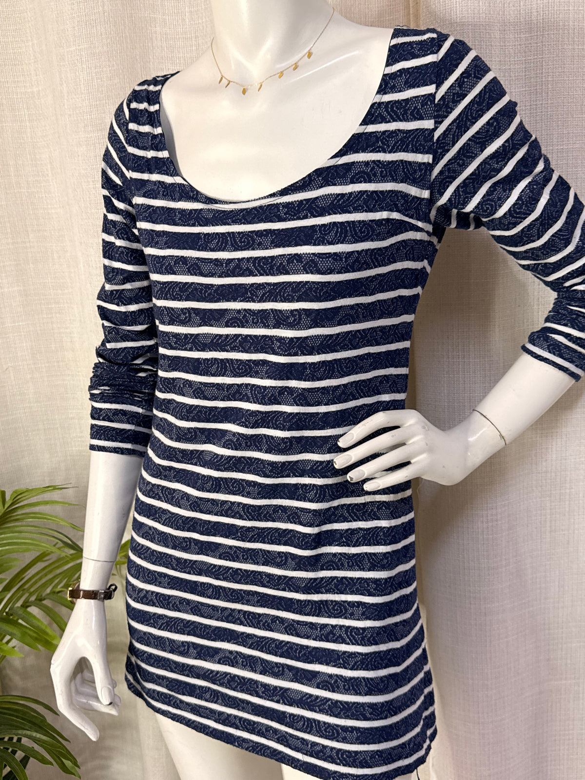 Stradivarius Navy Blue & White Striped Jacquard Bodycon Mini Dress - Size L