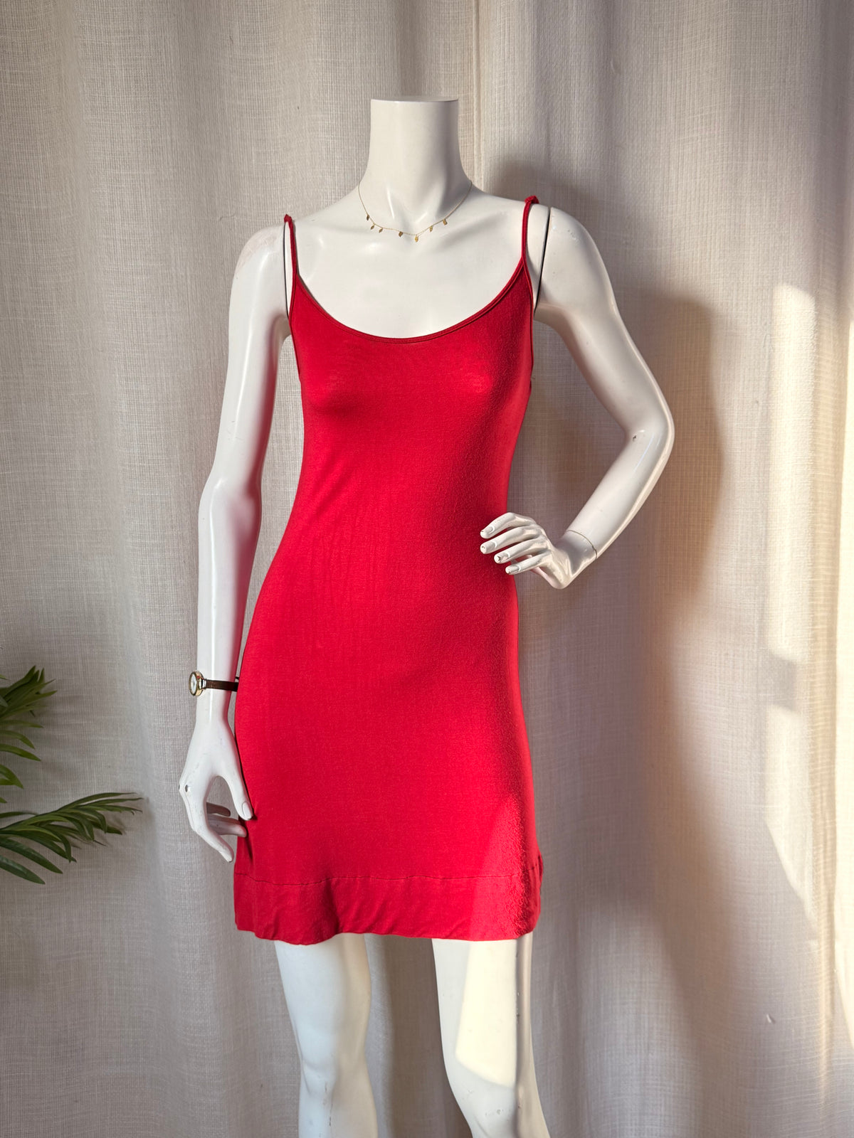 Fiery Red Scoop Neck Spaghetti Strap Bodycon Cami Mini Dress - Fits Size XS-S