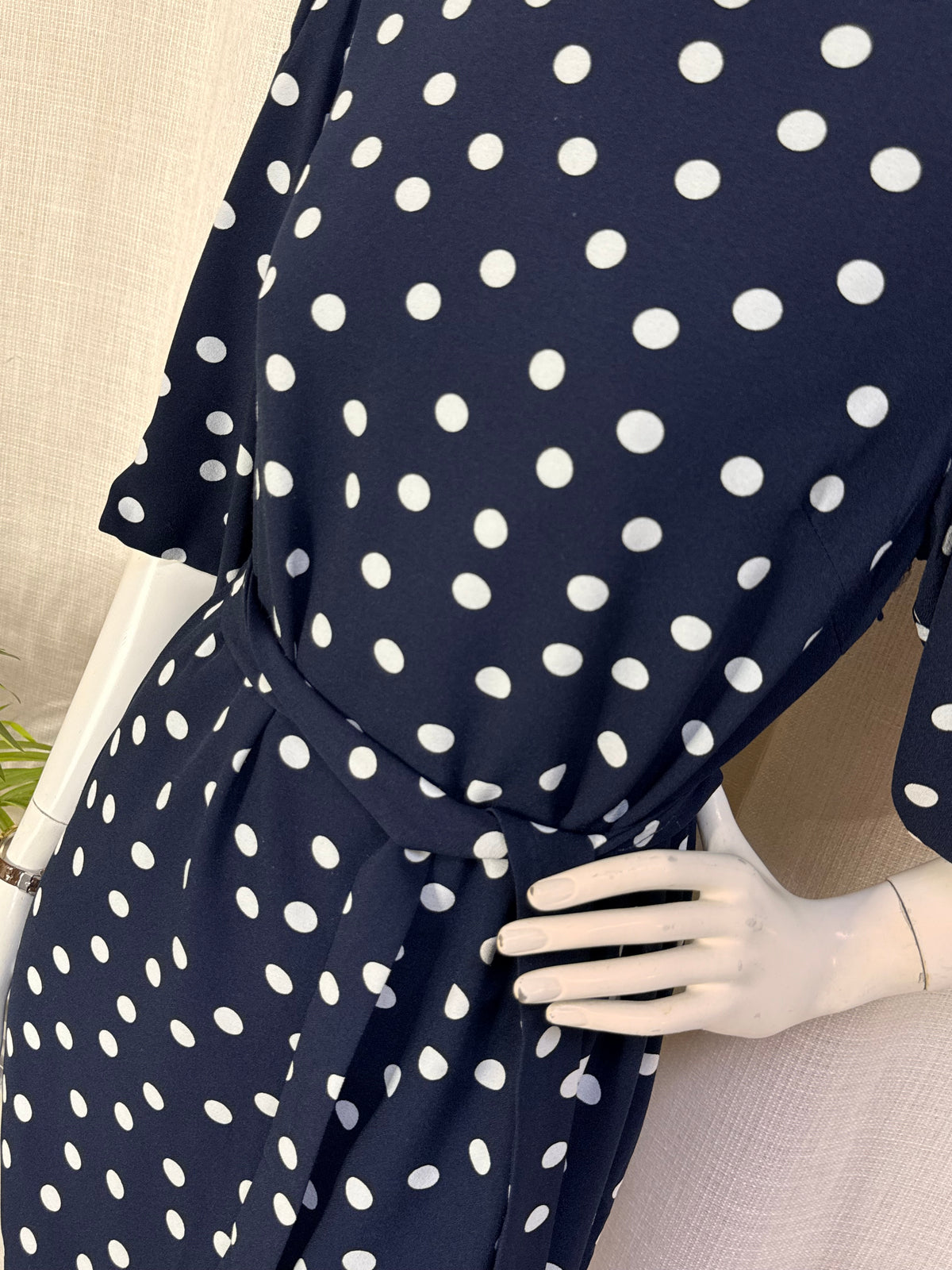 Pilar Prieto Navy Polka Dot Tie-Waist Mini Dress with Flutter Sleeves | Size 38 (Medium)