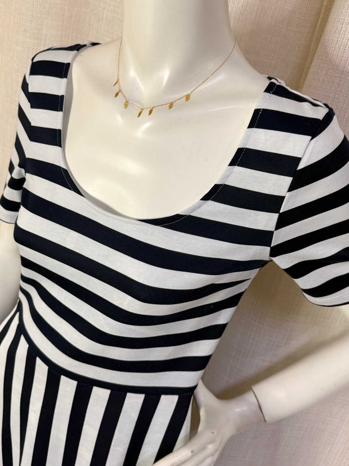 H&M Navy & White Striped Fit & Flare Mini Dress – Size S