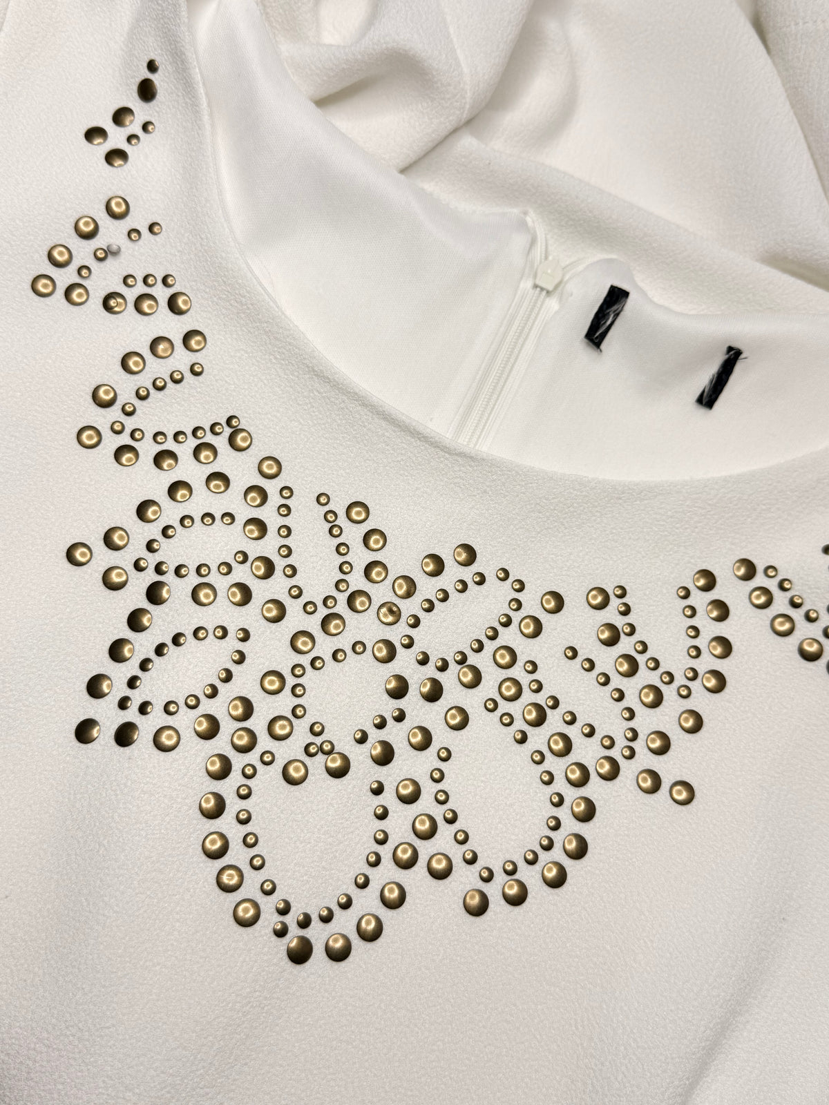 White Studded Crepe Shift Dress (Size L / XL)