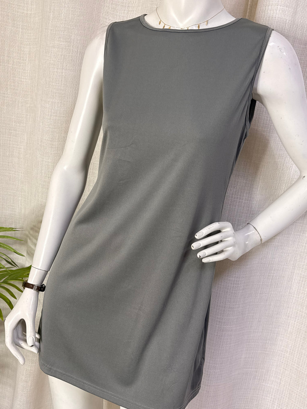 Charcoal Grey Sleeveless Crew Neck Shift Mini Dress - Fits Size S-M