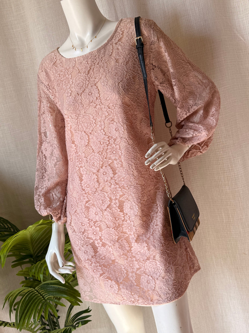 Miracle Dusty Pink Lace Dress (UK 12) | Elegant Lace Mini Dress