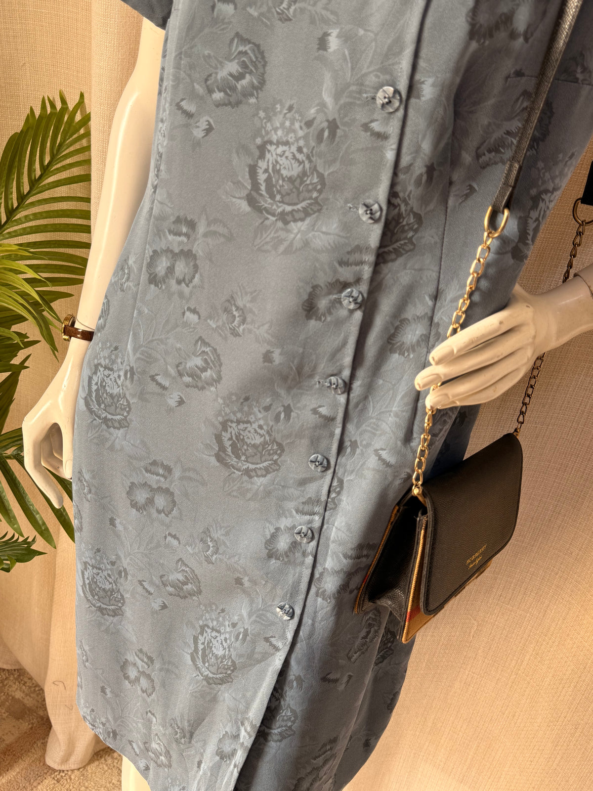 Vintage Blue Floral Jacquard Midi Dress – Size XL | Elegant Occasion & Mother of the Bride Dress