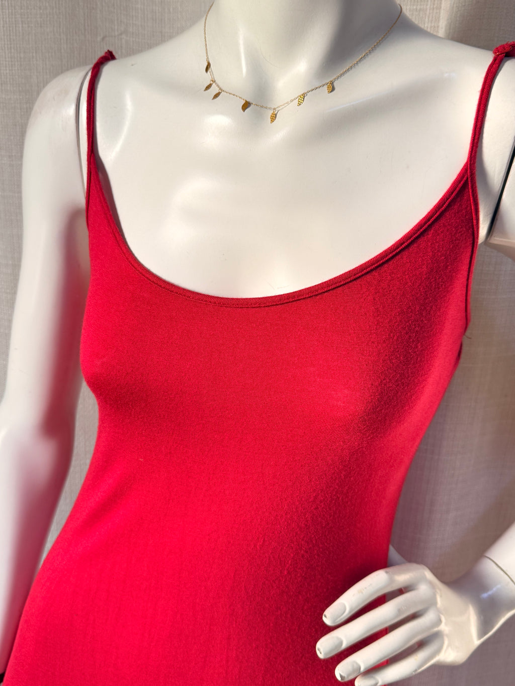 Fiery Red Scoop Neck Spaghetti Strap Bodycon Cami Mini Dress - Fits Size XS-S