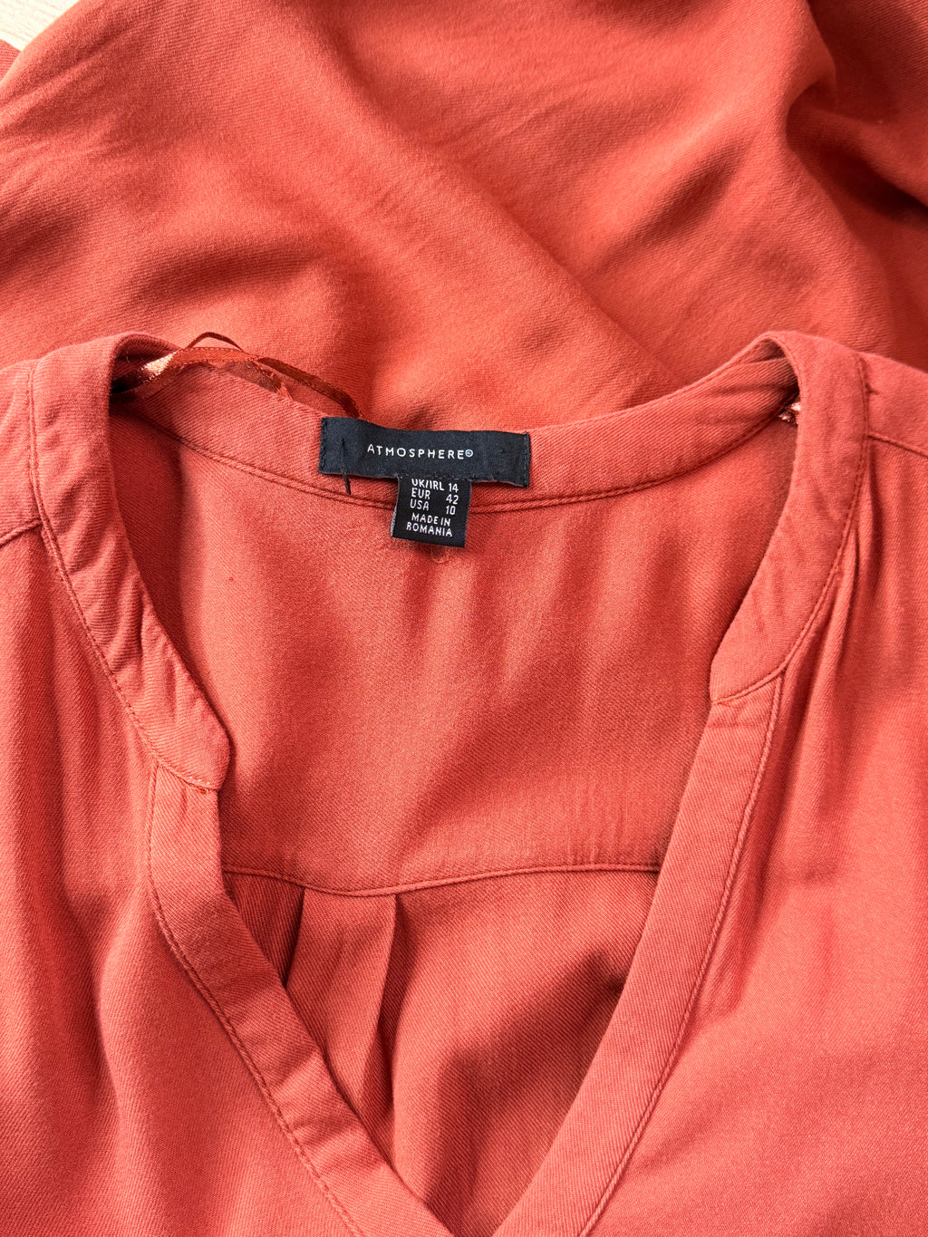 Atmosphere Rust Orange Split-Neck High-Low Tunic Mini Dress - UK 14 / US 10