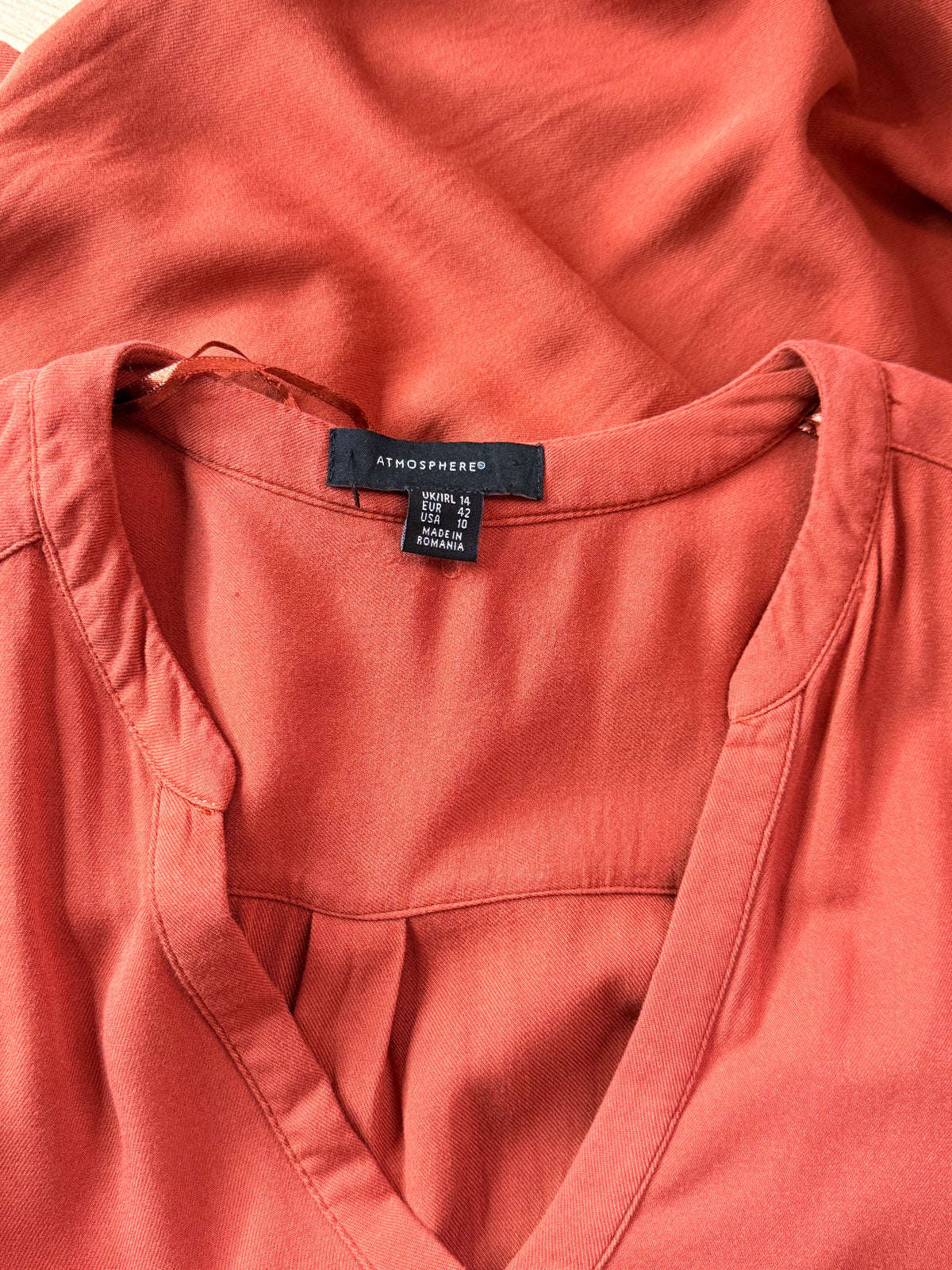 Atmosphere Rust Orange Split-Neck High-Low Tunic Mini Dress - UK 14 / US 10