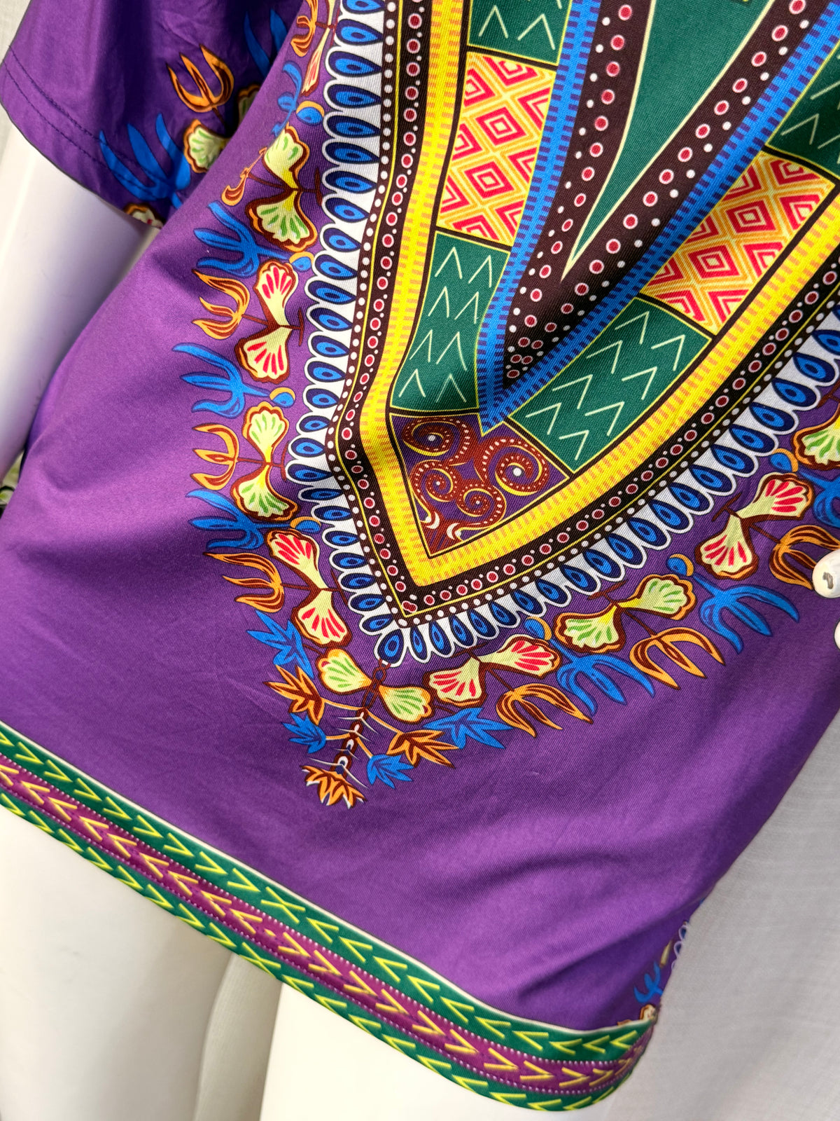 Purple Dashiki Tribal Print 3/4 Sleeve Tunic Mini Dress - Fits Size M (UK 10-12 / US 6-8)