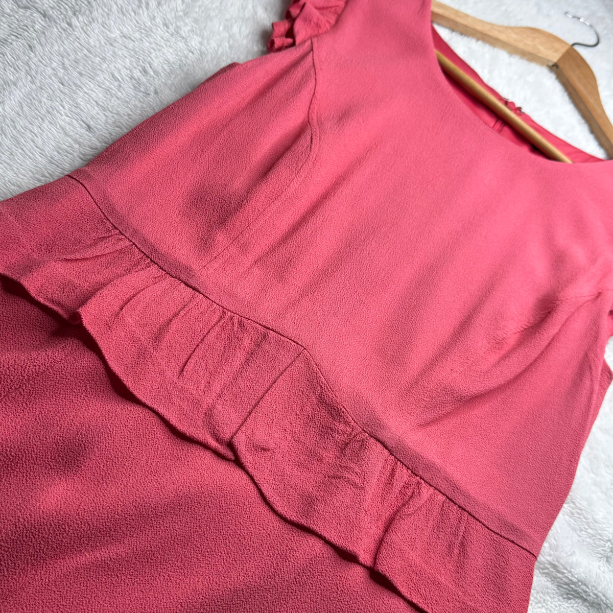 Portmans Pink Peplum Dress with Ruffle Sleeves (Medium)