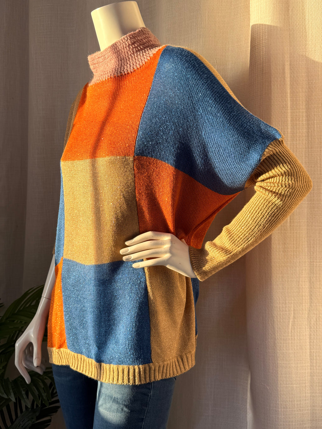 Geometric Color-Block Knit Tunic | Medium