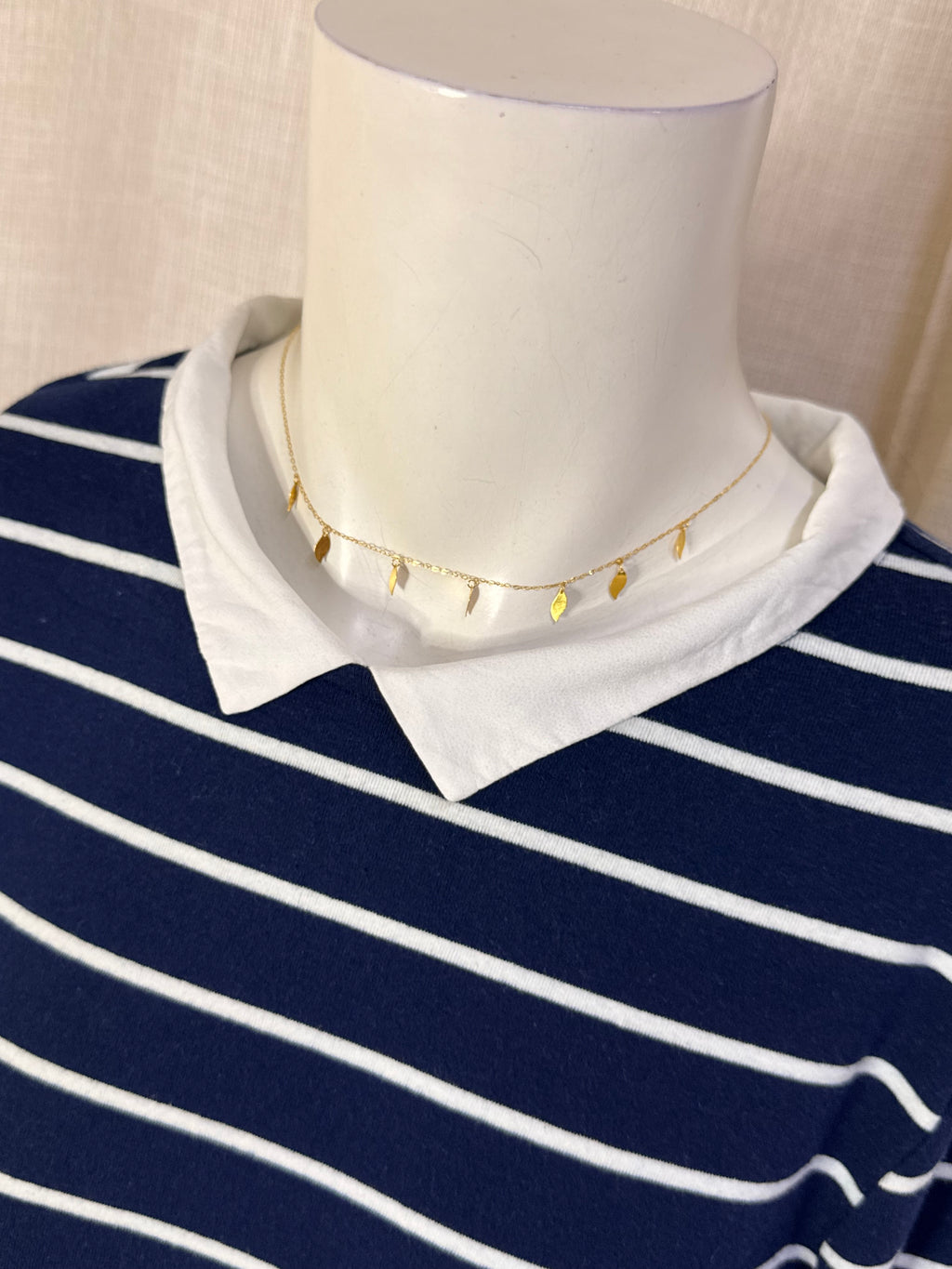 Springfield Navy Striped Long Sleeve Shift Dress with White Peter Pan Collar – Size L