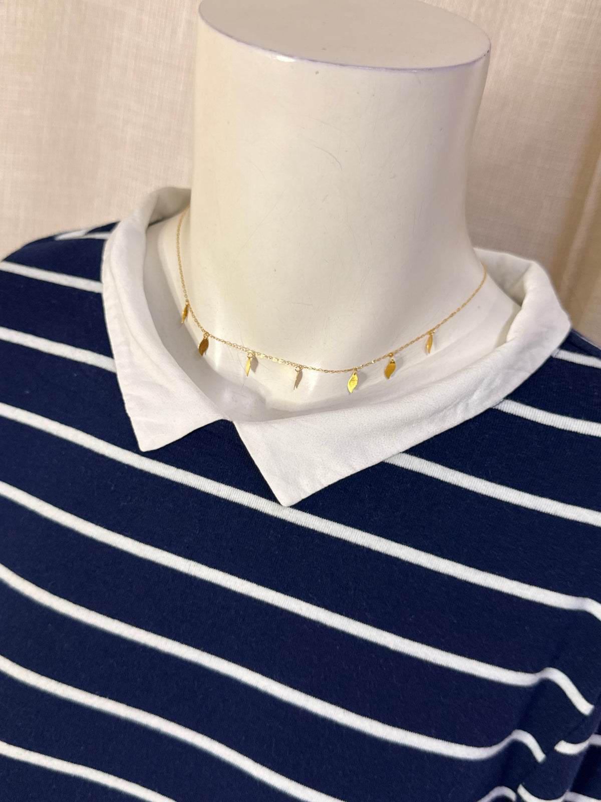 Springfield Navy Striped Long Sleeve Shift Dress with White Peter Pan Collar – Size L