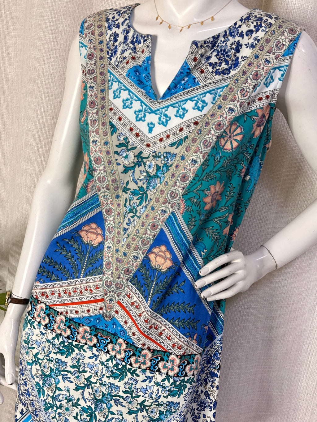 Derhy Blue Mediterranean Mosaic Print Sleeveless Shift Mini Dress - Size L