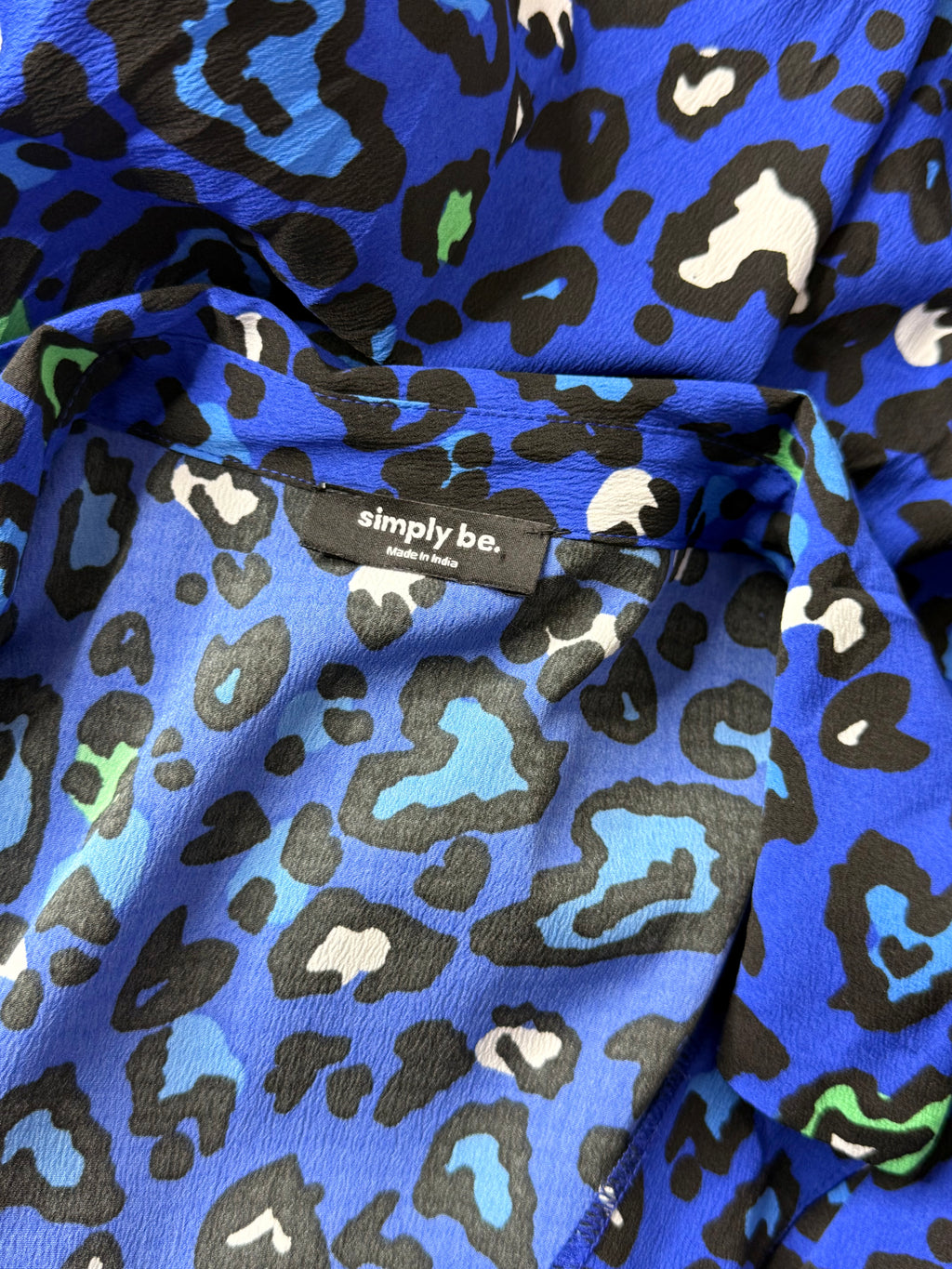 Simply Be. Blue Leopard Print Long Sleeve Wrap Front Mini Dress - Plus Size