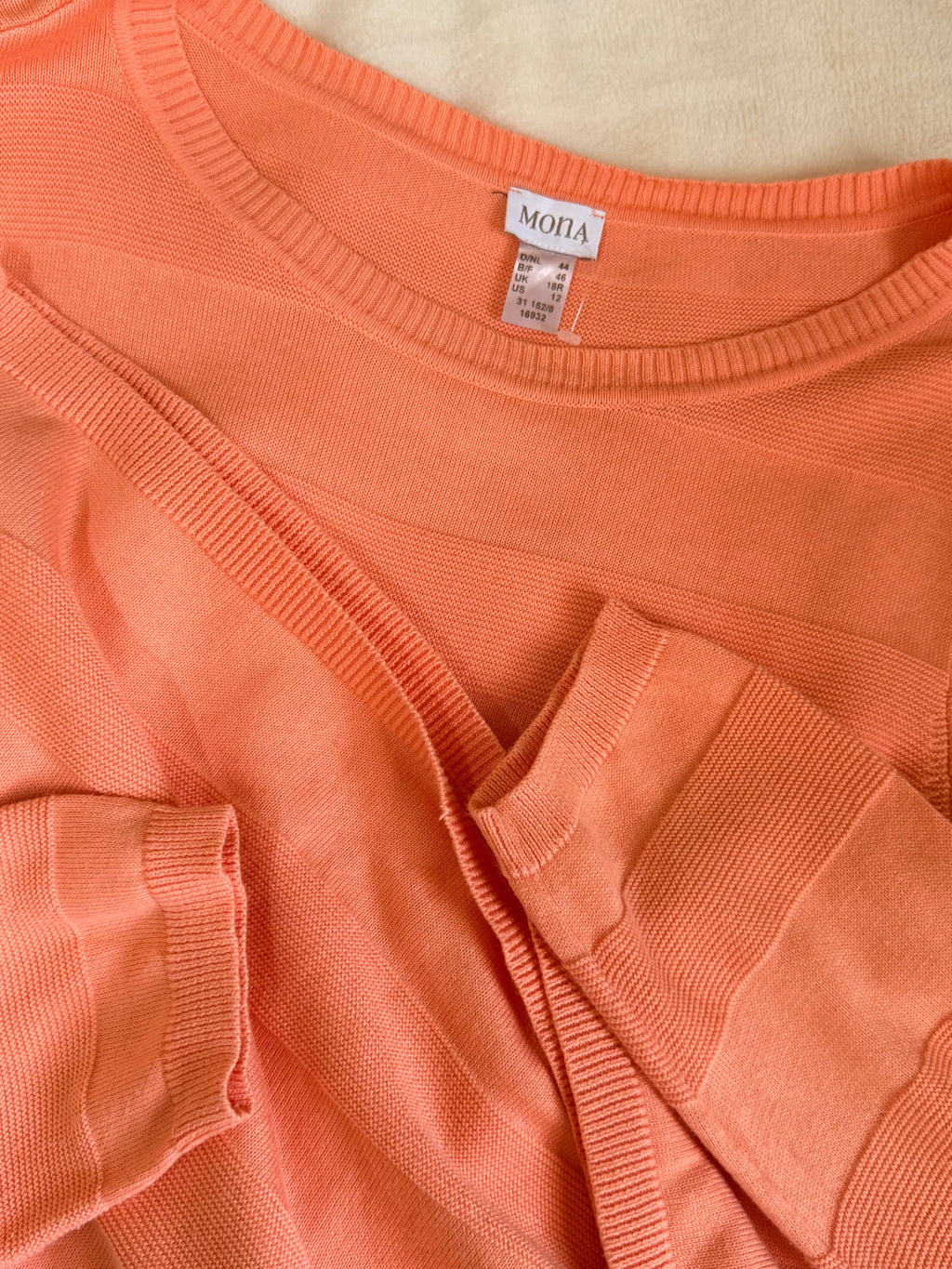 MONA Peach Textured Striped Sweater - UK 18