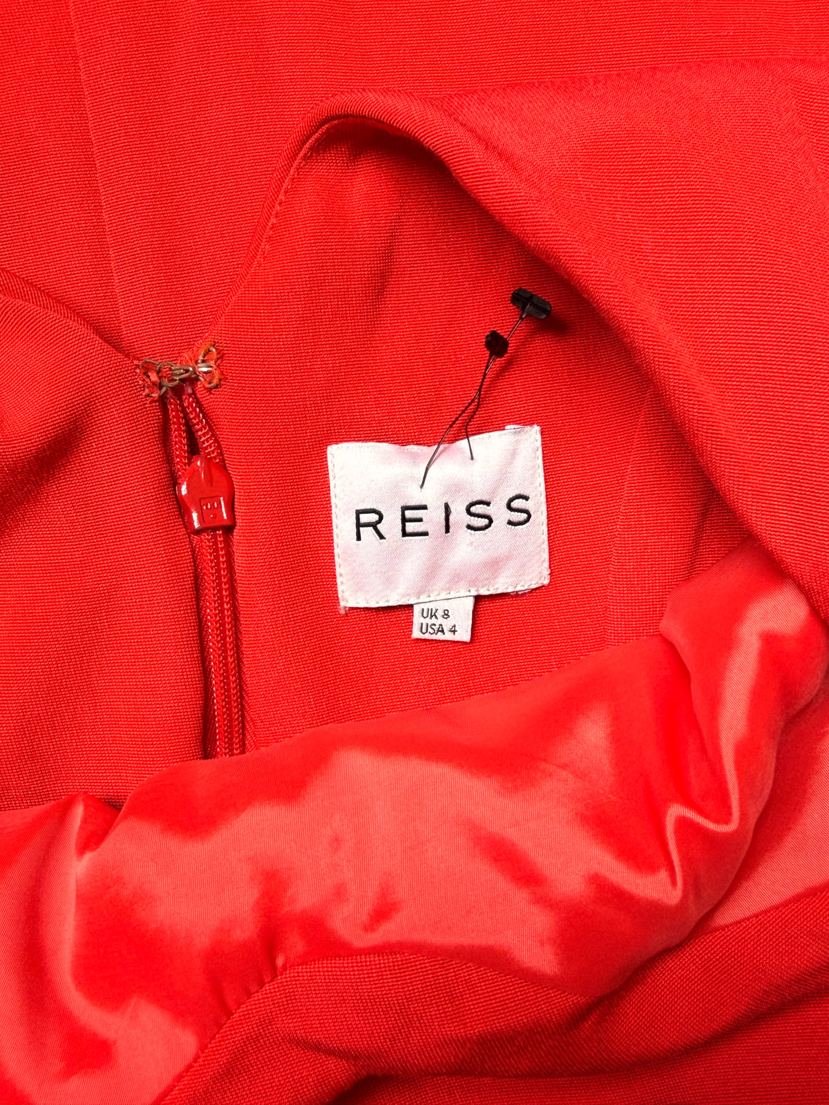 REISS Red Drape Neck Cocktail Dress | Asymmetric Sleeveless Bodycon | Size UK 8 / USA 4