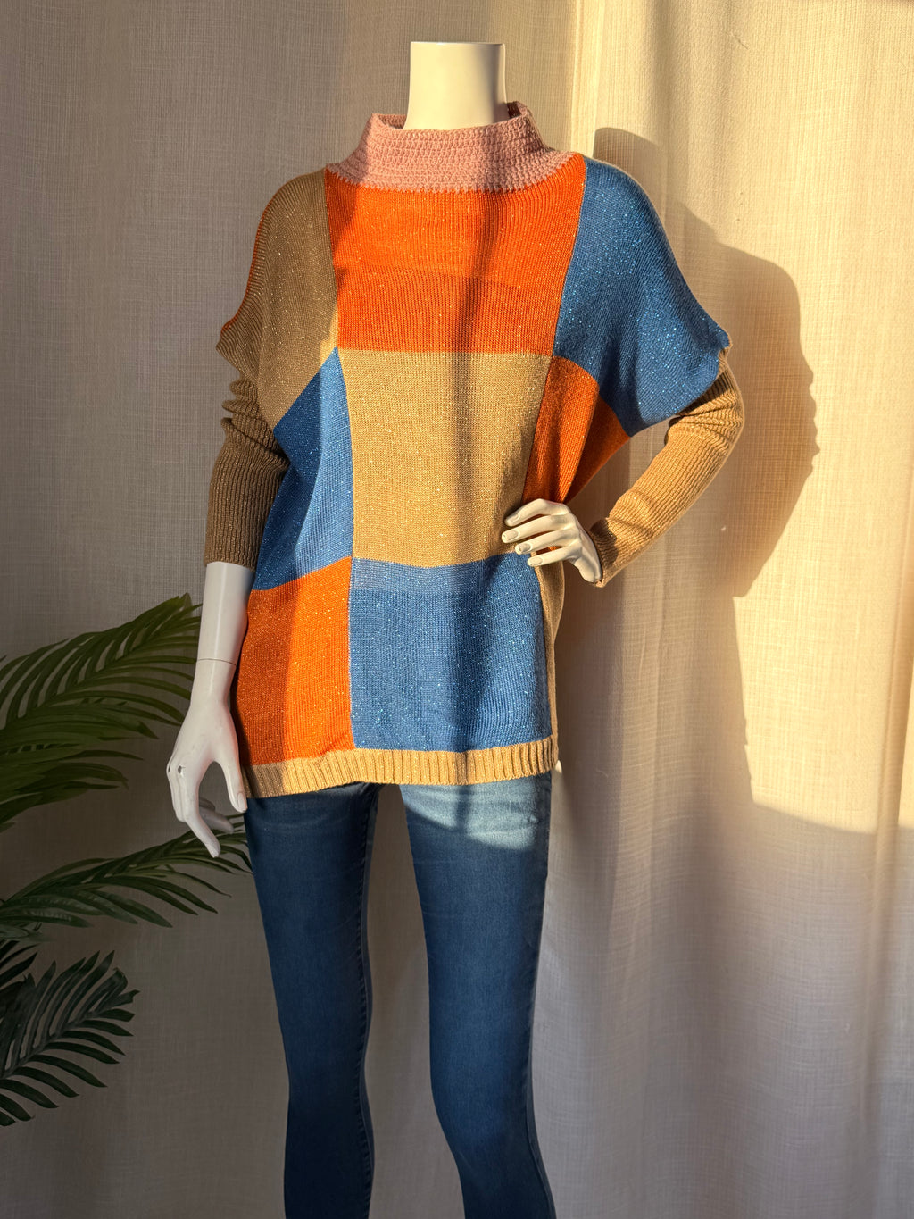 Geometric Color-Block Knit Tunic | Medium