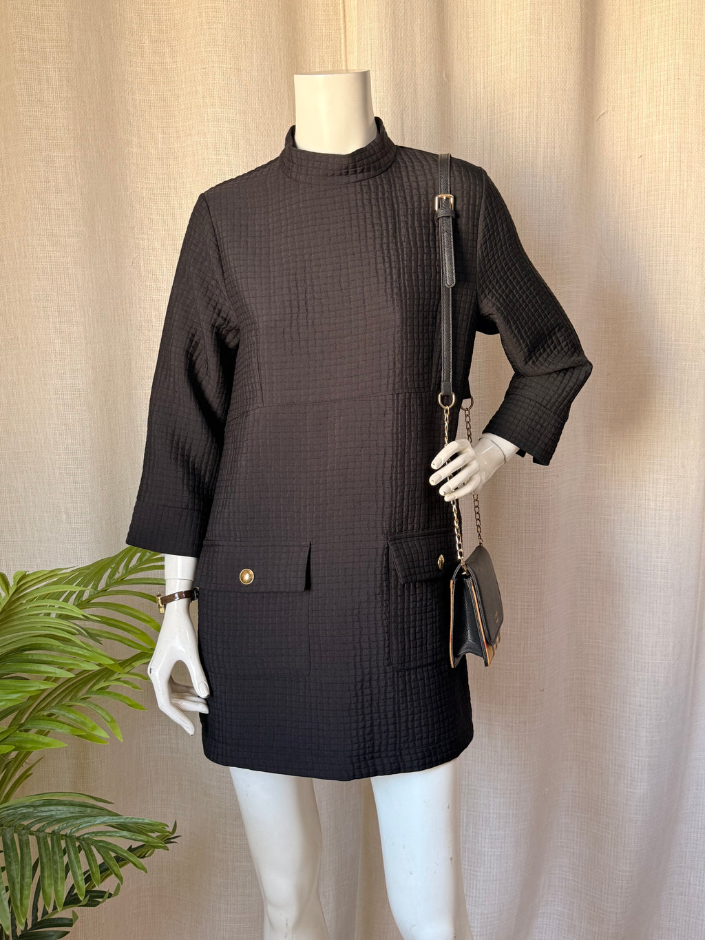 Zara Quilted Mock-Neck Mini Dress | Medium