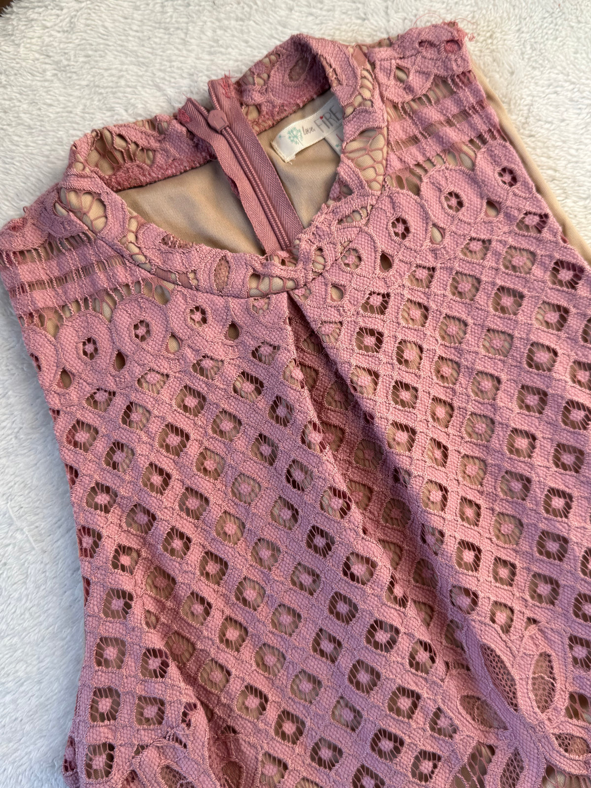 Love Fire Pink Crochet Lace High Neck Skater Dress | Large