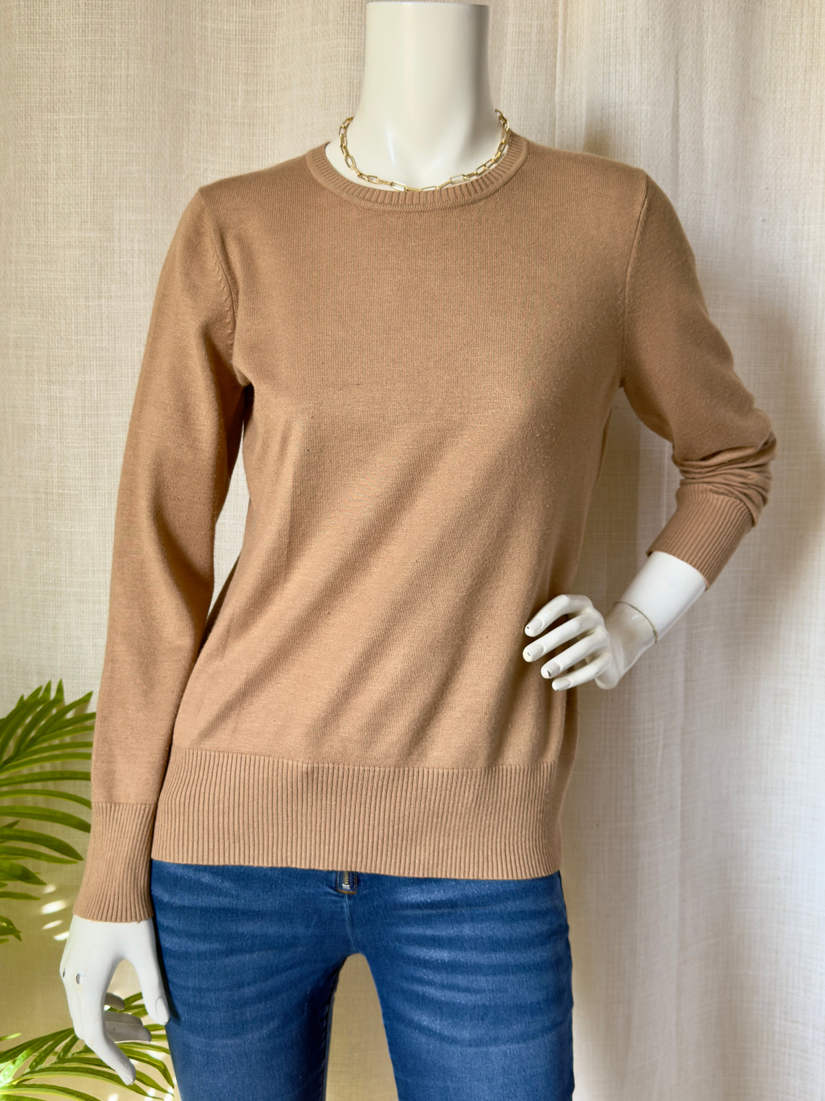 PILAR PRIETO Camel Crew Neck Sweater | Large
