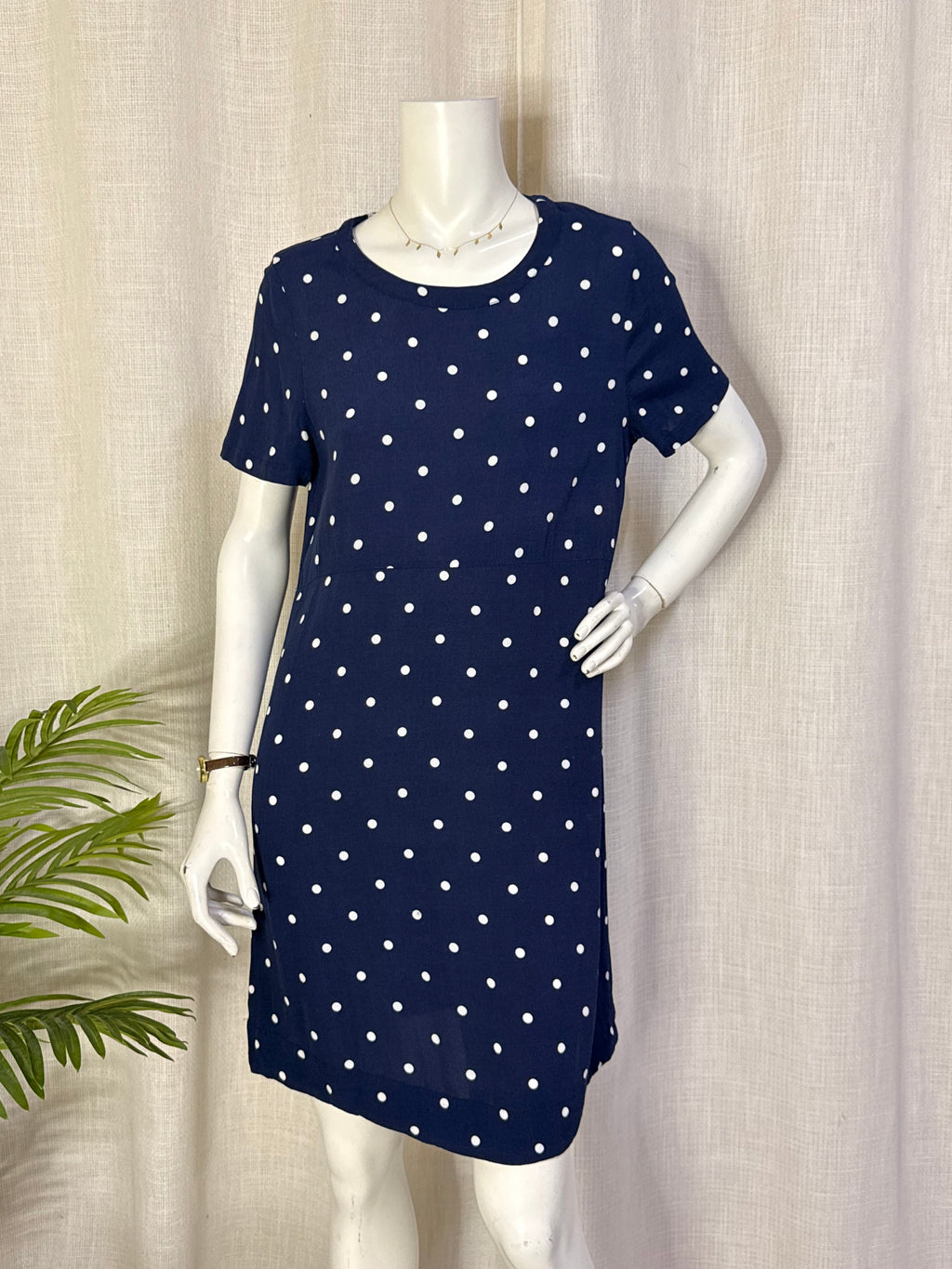 Joules Navy Polka Dot Short Sleeve Shift Dress -| Size UK 14 (EU 42 / US 10)
