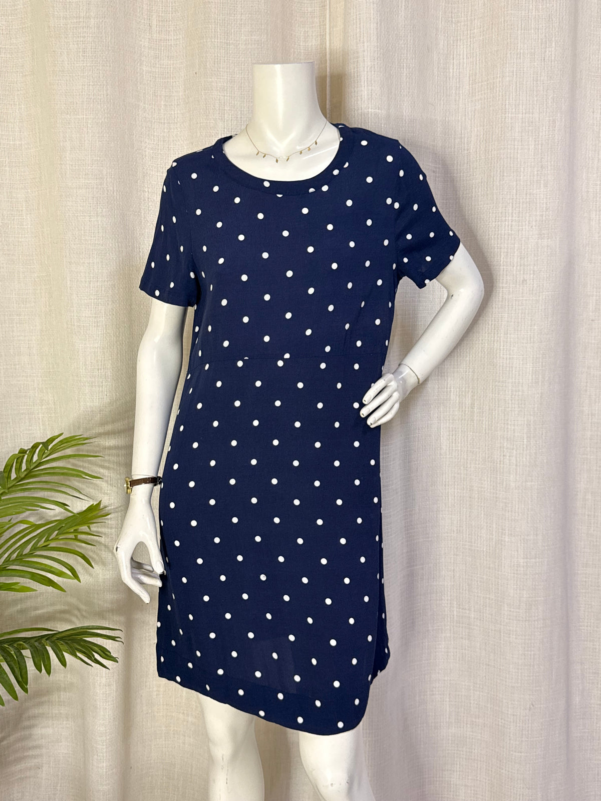 Joules Navy Polka Dot Short Sleeve Shift Dress -| Size UK 14 (EU 42 / US 10)