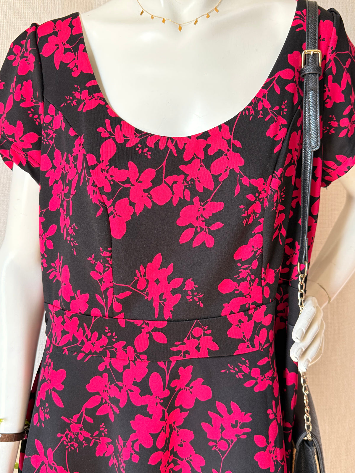 City Chic Plus Size Black & Pink Skater Dress | 2XL