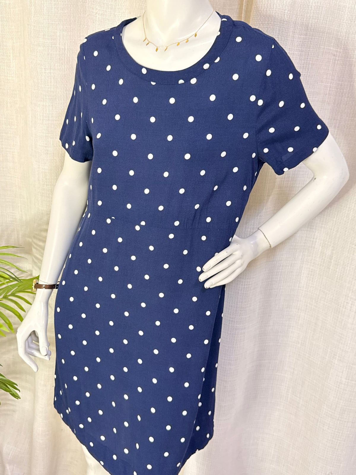 Joules Navy Polka Dot Short Sleeve Shift Dress -| Size UK 14 (EU 42 / US 10)