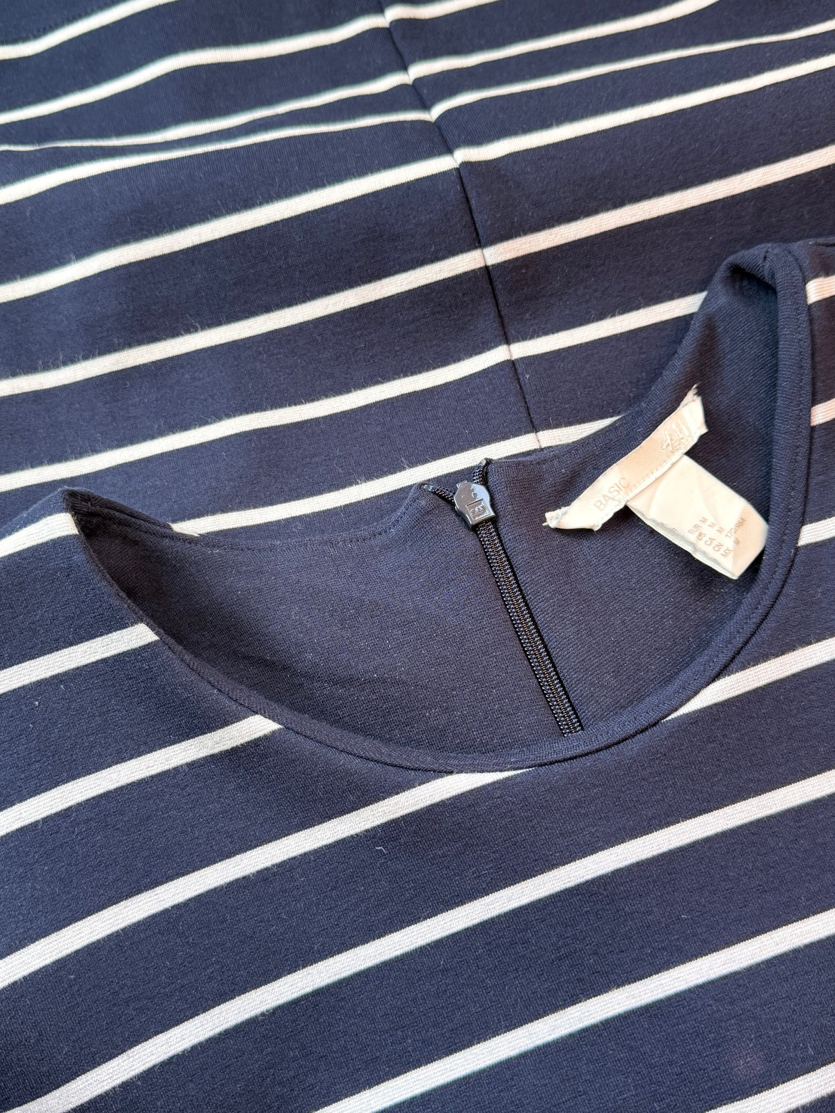 H&M Basic Navy Blue Striped Mini Dress with Pockets - Size M