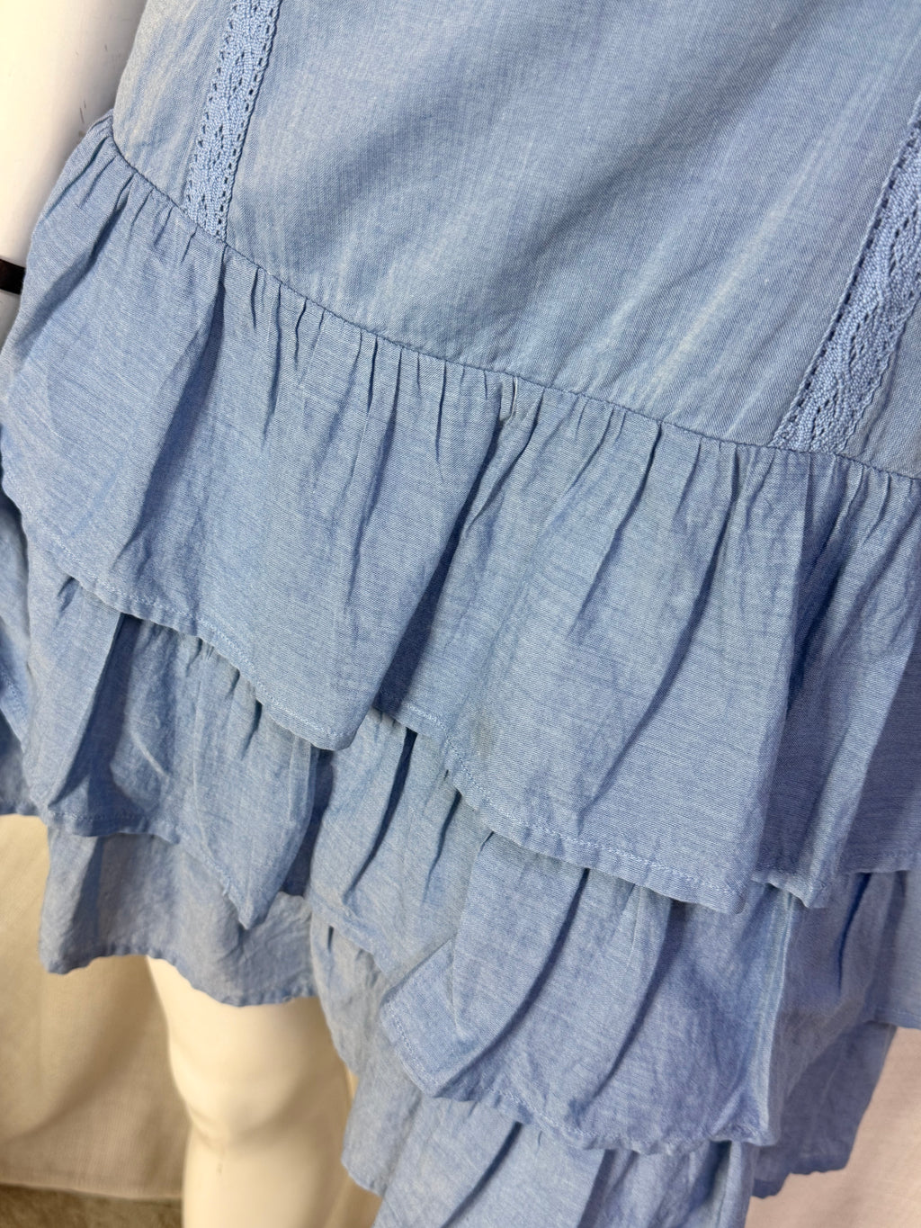 Papaya Chambray Blue Tiered Ruffle Cami Mini Dress - Medium