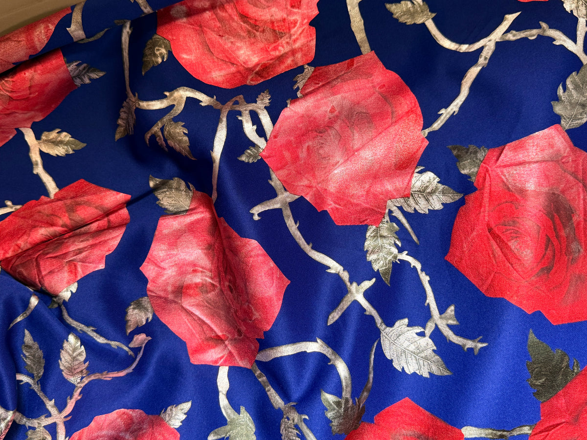 Shelby & Palmer Royal Blue Floral Ruched Sheath Dress – Size 8