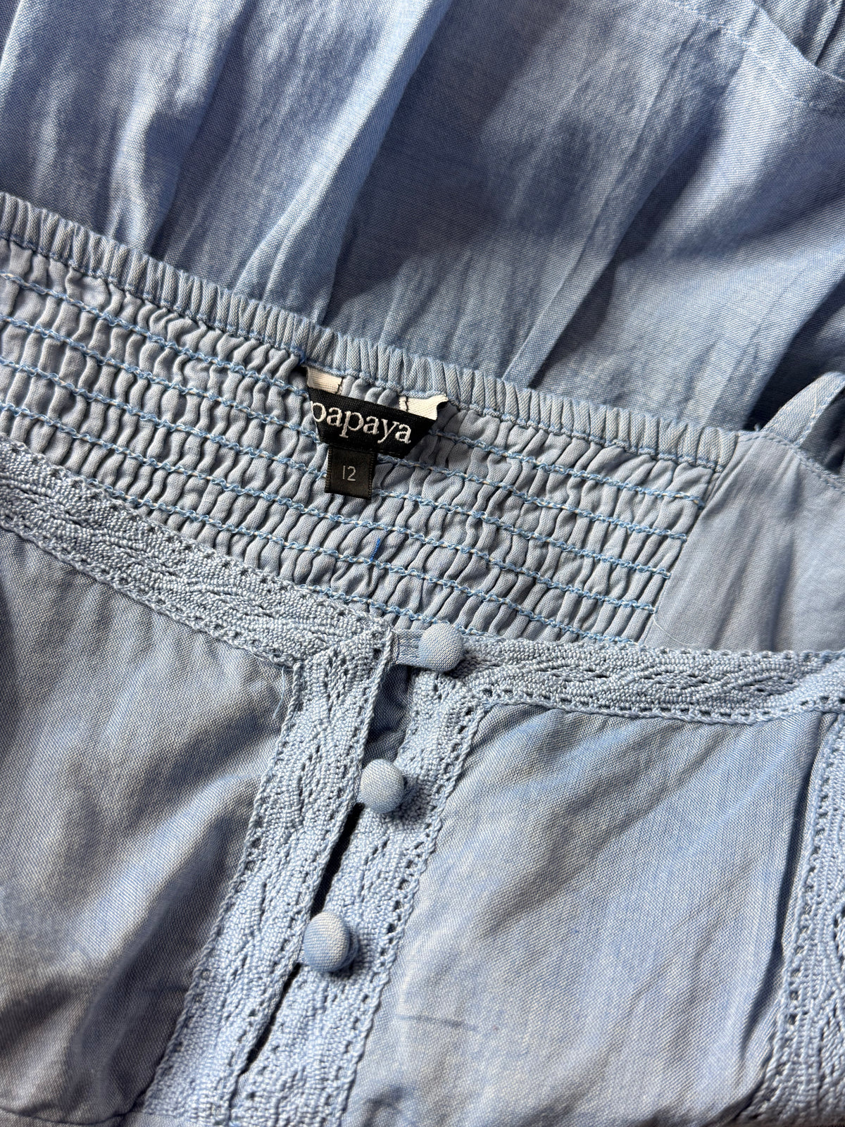 Papaya Chambray Blue Tiered Ruffle Cami Mini Dress - Medium