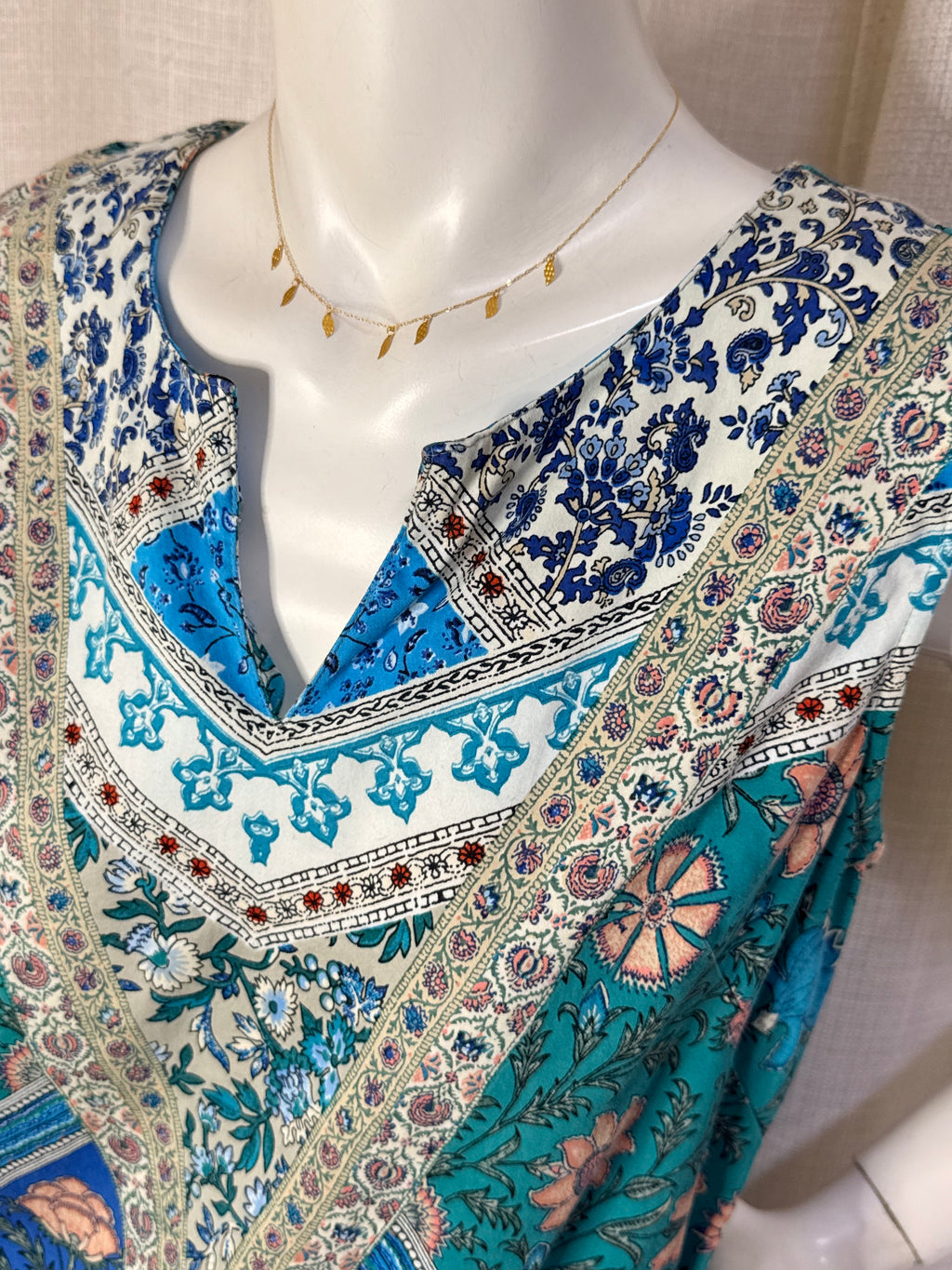 Derhy Blue Mediterranean Mosaic Print Sleeveless Shift Mini Dress - Size L