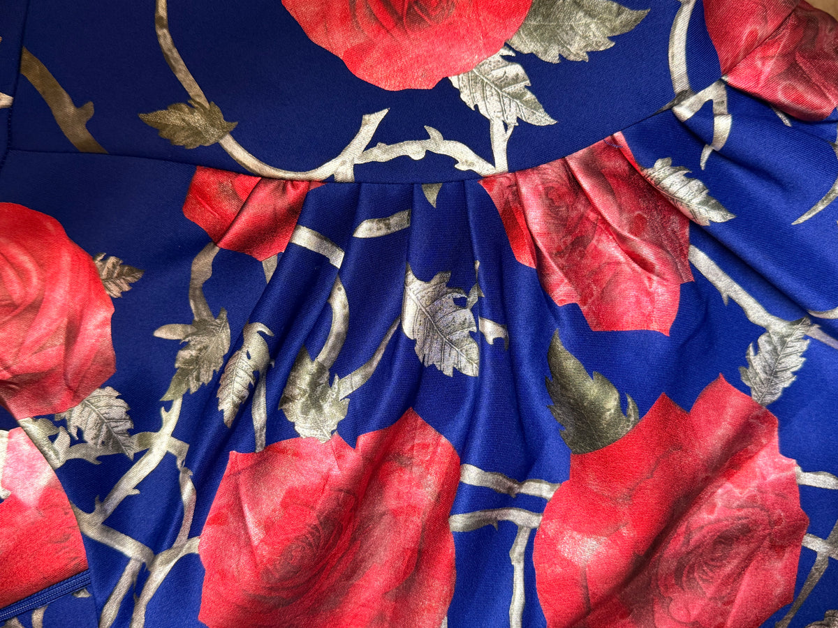 Shelby & Palmer Royal Blue Floral Ruched Sheath Dress – Size 8