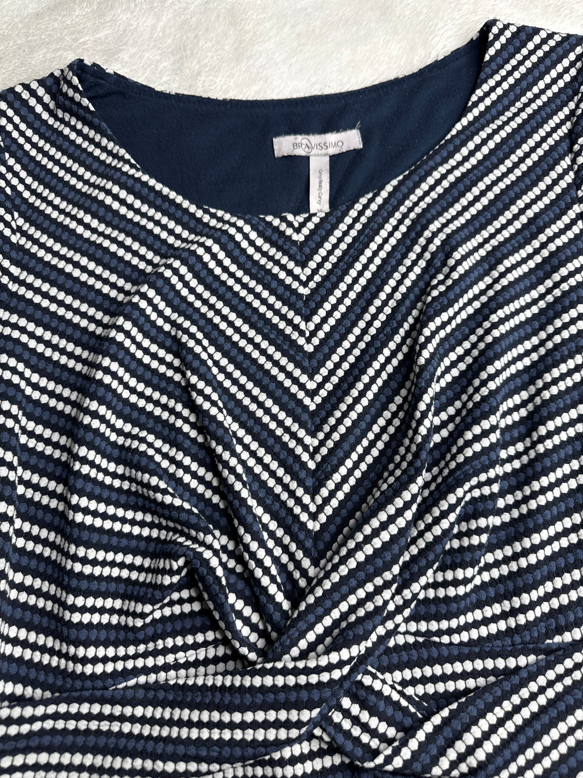 فستان محبوك مخطط بلفة أمامية (18 / 3XL)