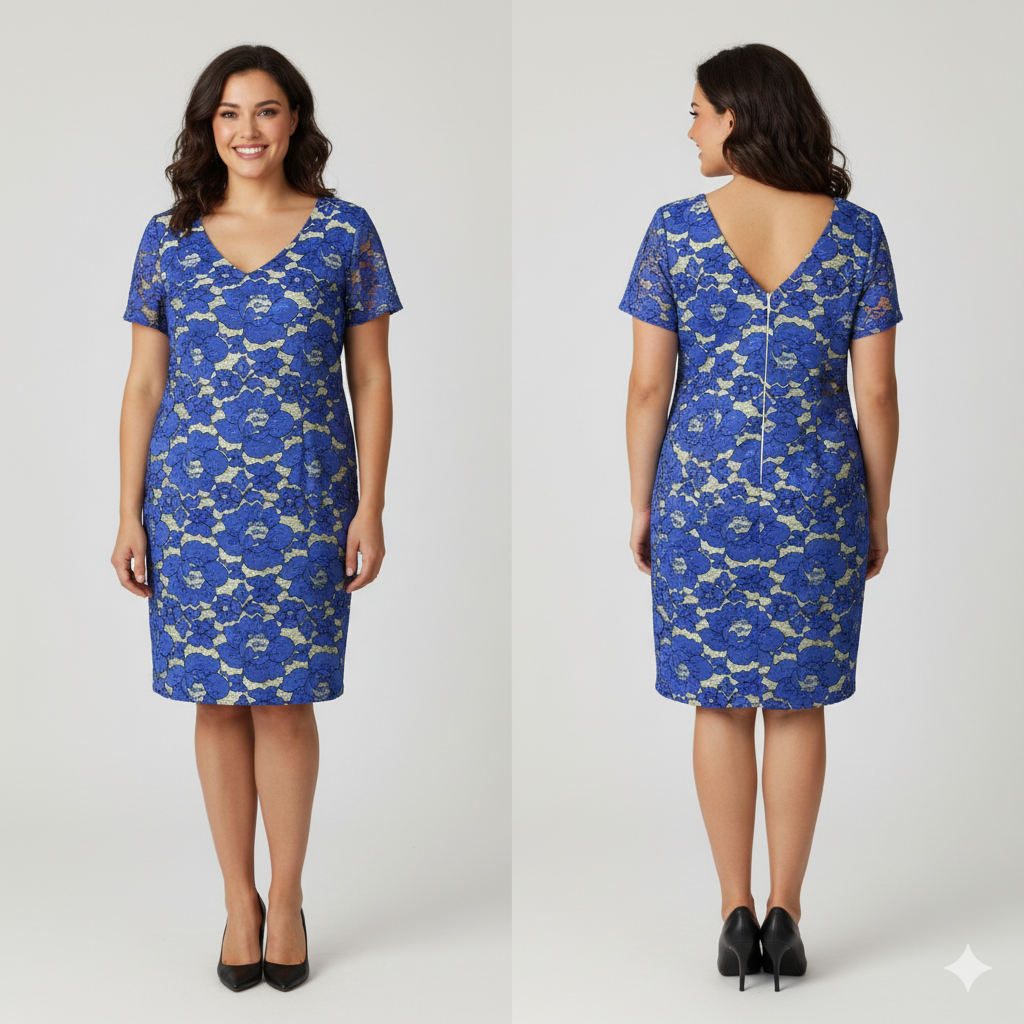 DOS ESPANA Royal Blue Floral Lace Dress | UK 20