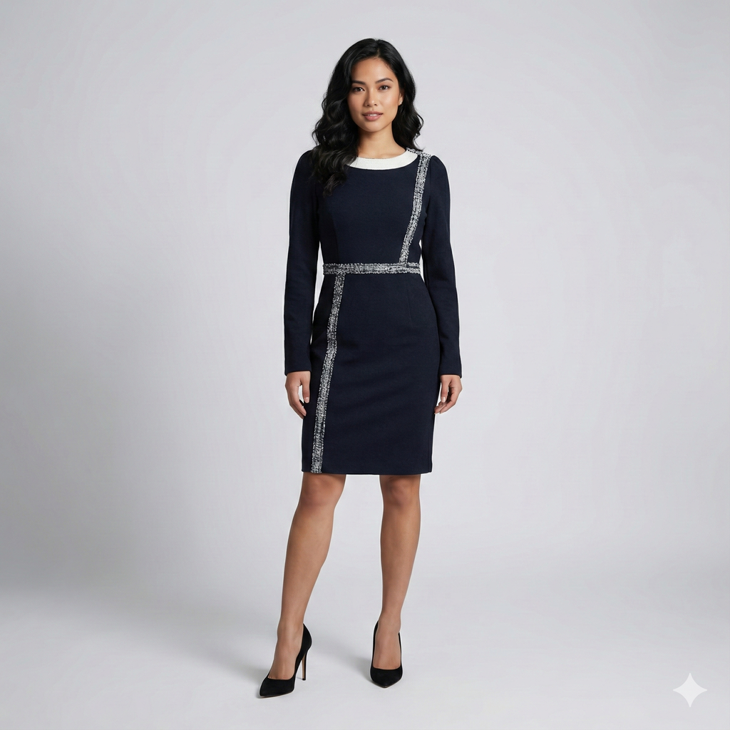 JOBIS Navy & Grey Color-Block Sheath Dress | UK 14
